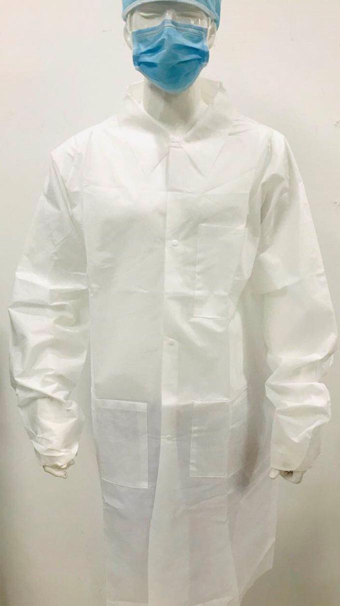 White Elastic Cuff Disposable Lab Coats Unisex Customized Style For