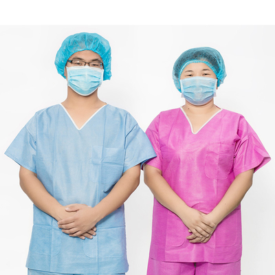 2 Pockets Male / Female Medical Scrub Suits With Button Closure