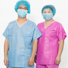 2 Pockets Male / Female Medical Scrub Suits With Button Closure