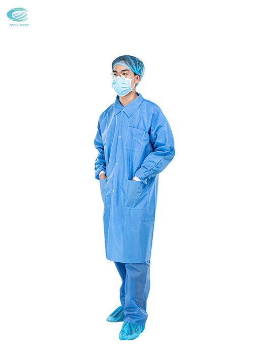 Nonwoven Lab Coat Blue Disposable Gown Unisex Hospital Uniforms Medical Coveralls Suit
