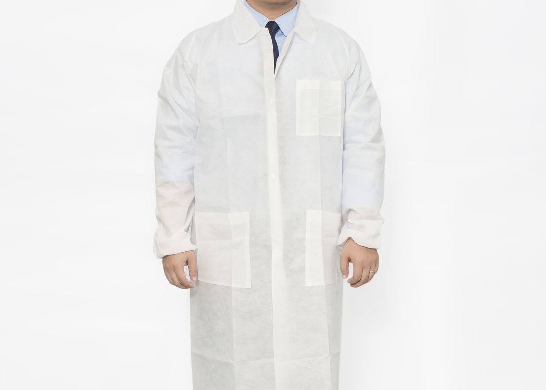 White Elastic Cuff Disposable Lab Coats Unisex Customized Style For Laboratory
