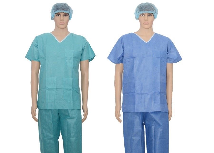 Spunbond Nonwoven Disposable Scrub Suits Patient Coat With Surgical Caps