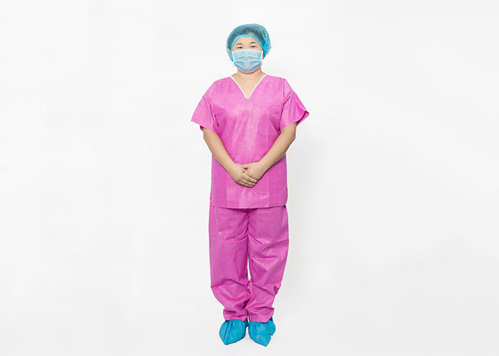 Medical 42g Blue SMS Nonwoven Disposable Scrub Suit